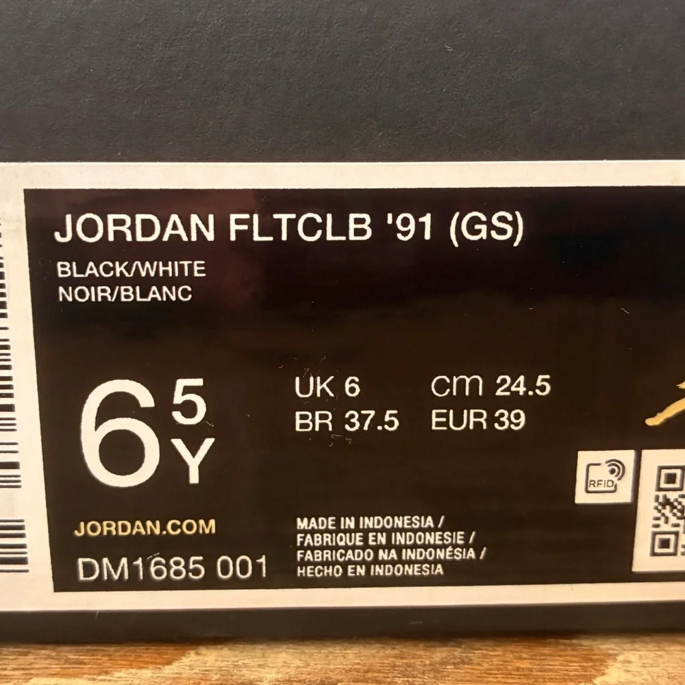 Nike Air Jordan FLTCLB ‘91 Flight Club Black & White Basketball Sneakers 6.5 Y